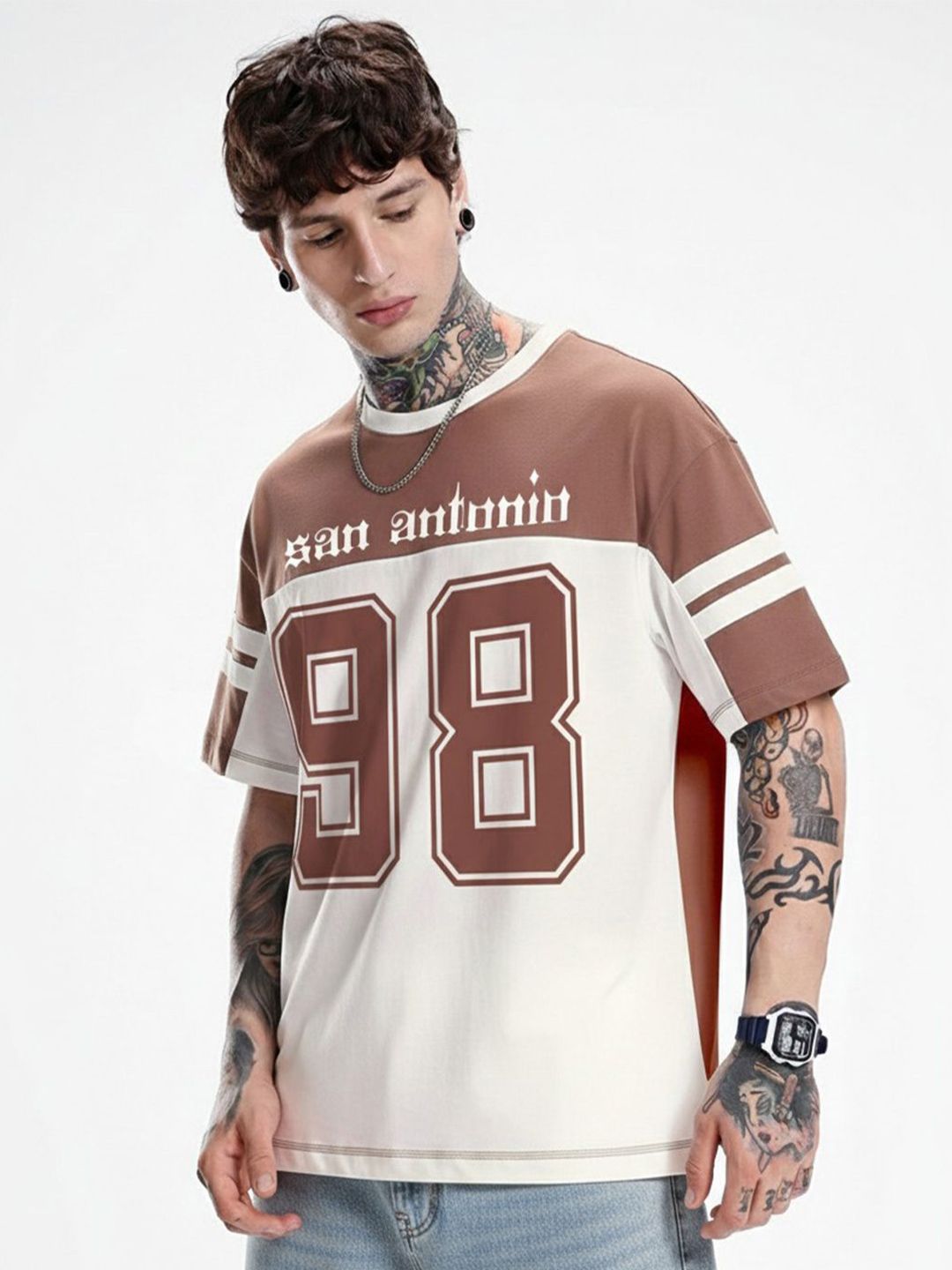 Crazymonk Men Typography Printed Round Neck Cotton Oversized T-shirt