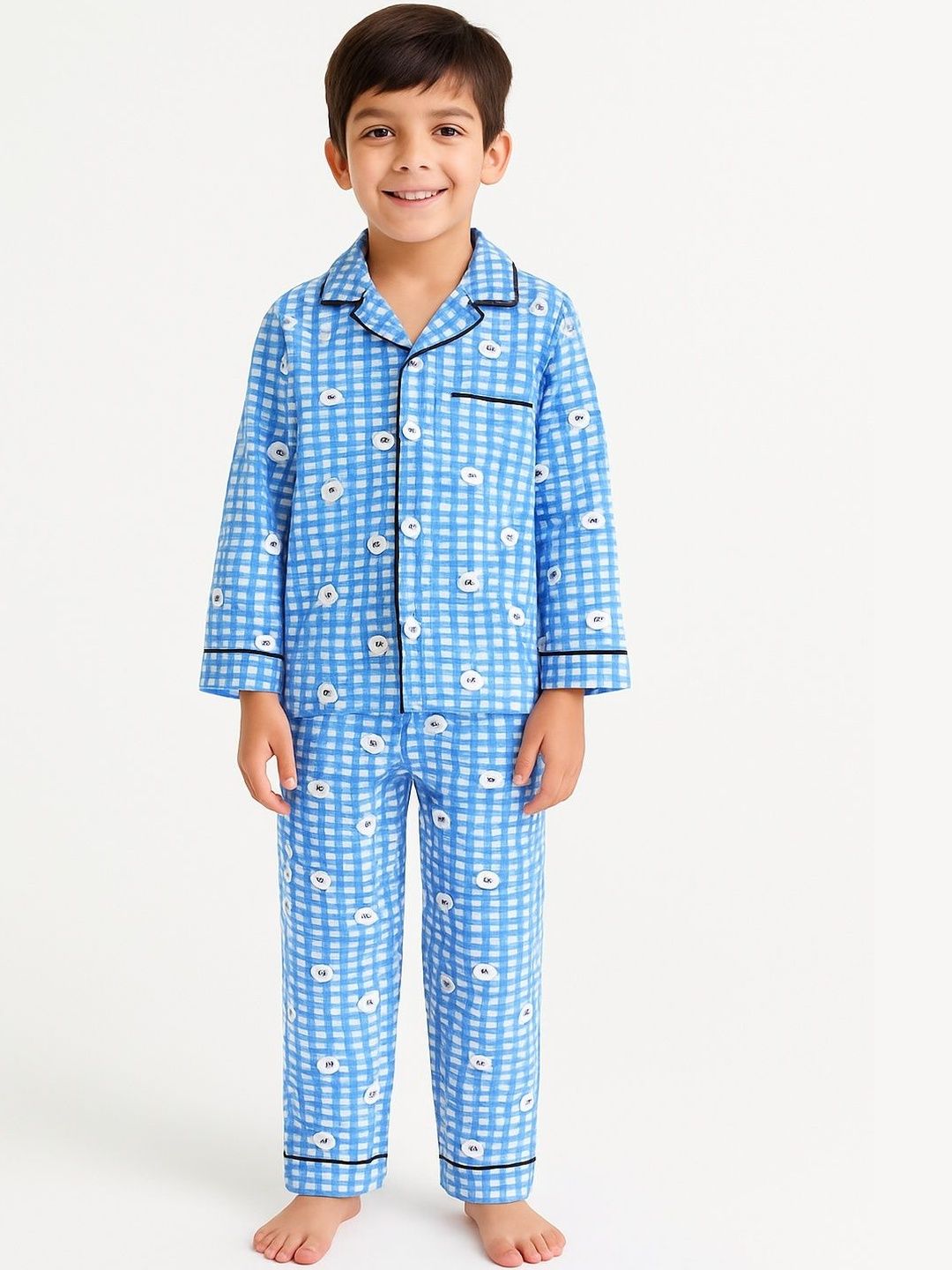 Thelittlebunny Unisex Kids Checked Night suit