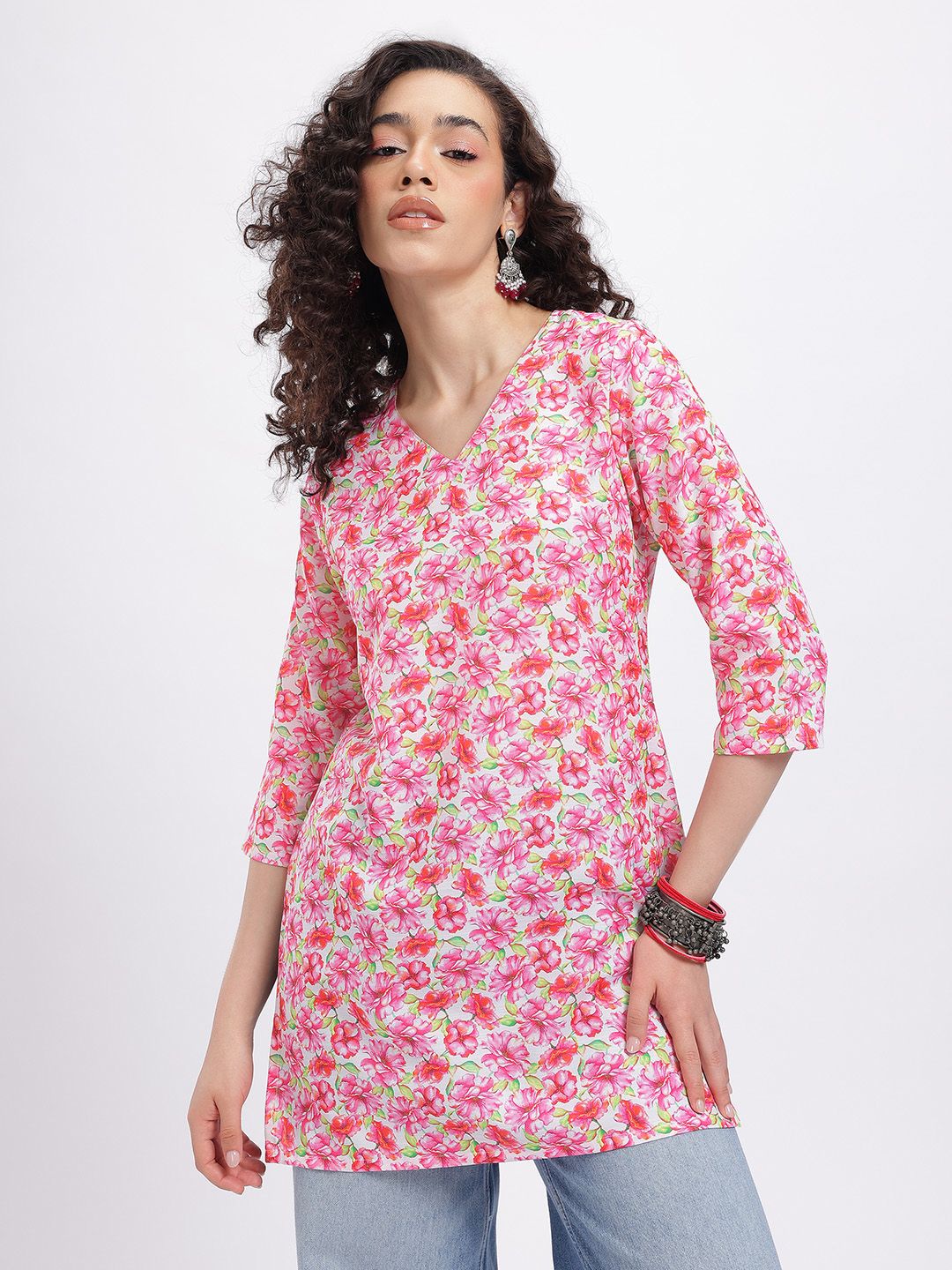 Anouk Rustic Floral Printed V-Neck Straight Kurta