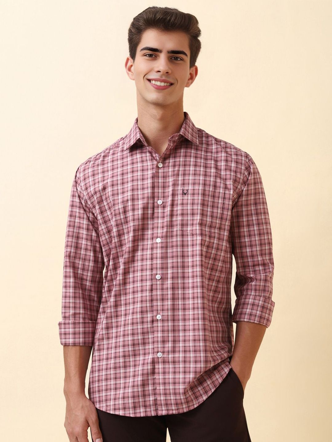 Allen Solly Allen Solly Men Slim Fit Checked Spread Collar Pure Cotton Casual Shirt