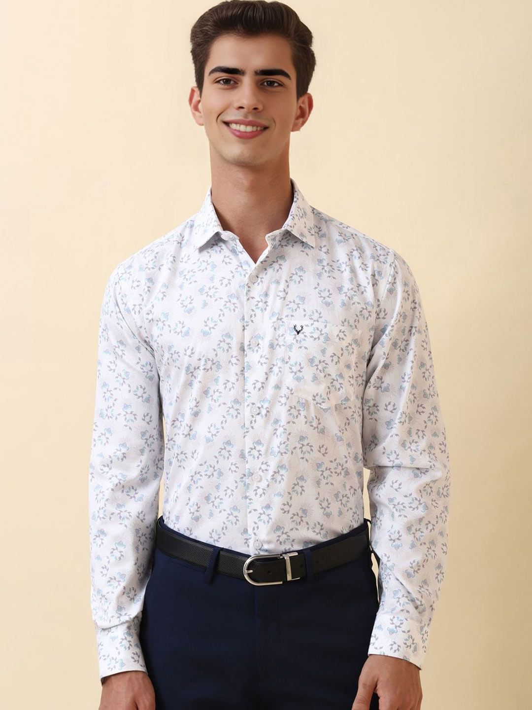 Allen Solly Men Slim Fit Floral Printed Spread Collar Pure Cotton Formal Shirt