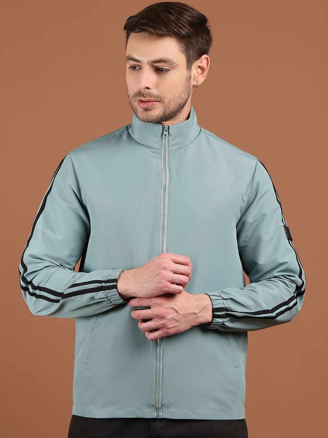 HOUSE OF VEDAS Men Stand Collar Solid Windcheater Sporty Jacket
