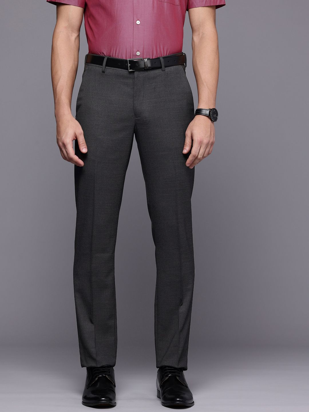 Louis Philippe Louis Philippe Men Slim Fit Self Design Textured Formal Trousers