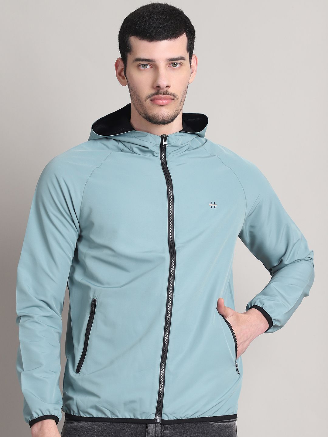 HOUSE OF VEDAS Men Hooded Solid Windcheater Sporty Jacket