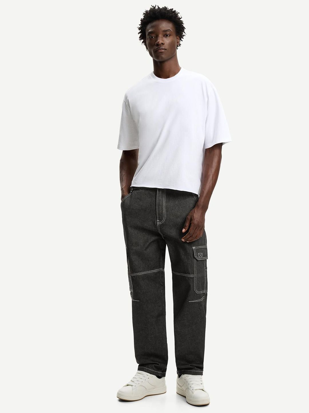 Bershka Men Baggy Cargo Jeans deal from myntra Bershka Men Baggy Cargo Jeans deal from myntra