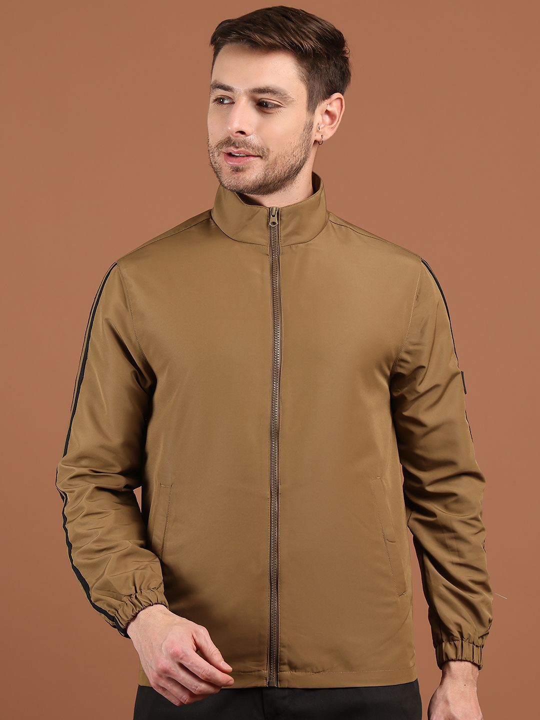 HOUSE OF VEDAS Men Stand Collar Solid Windcheater Sporty Jacket