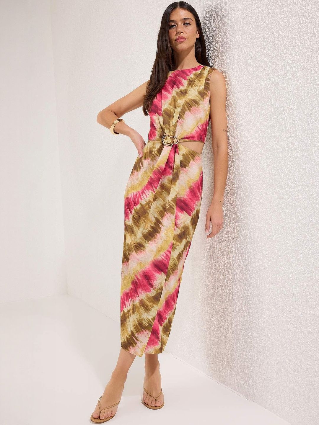 Trendyol Women Tie and Dye Printed A-Line Midi Dress