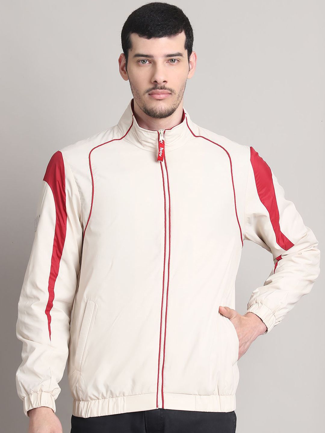HOUSE OF VEDAS Men Stand Collar Colourblocked Windcheater Sporty Jacket