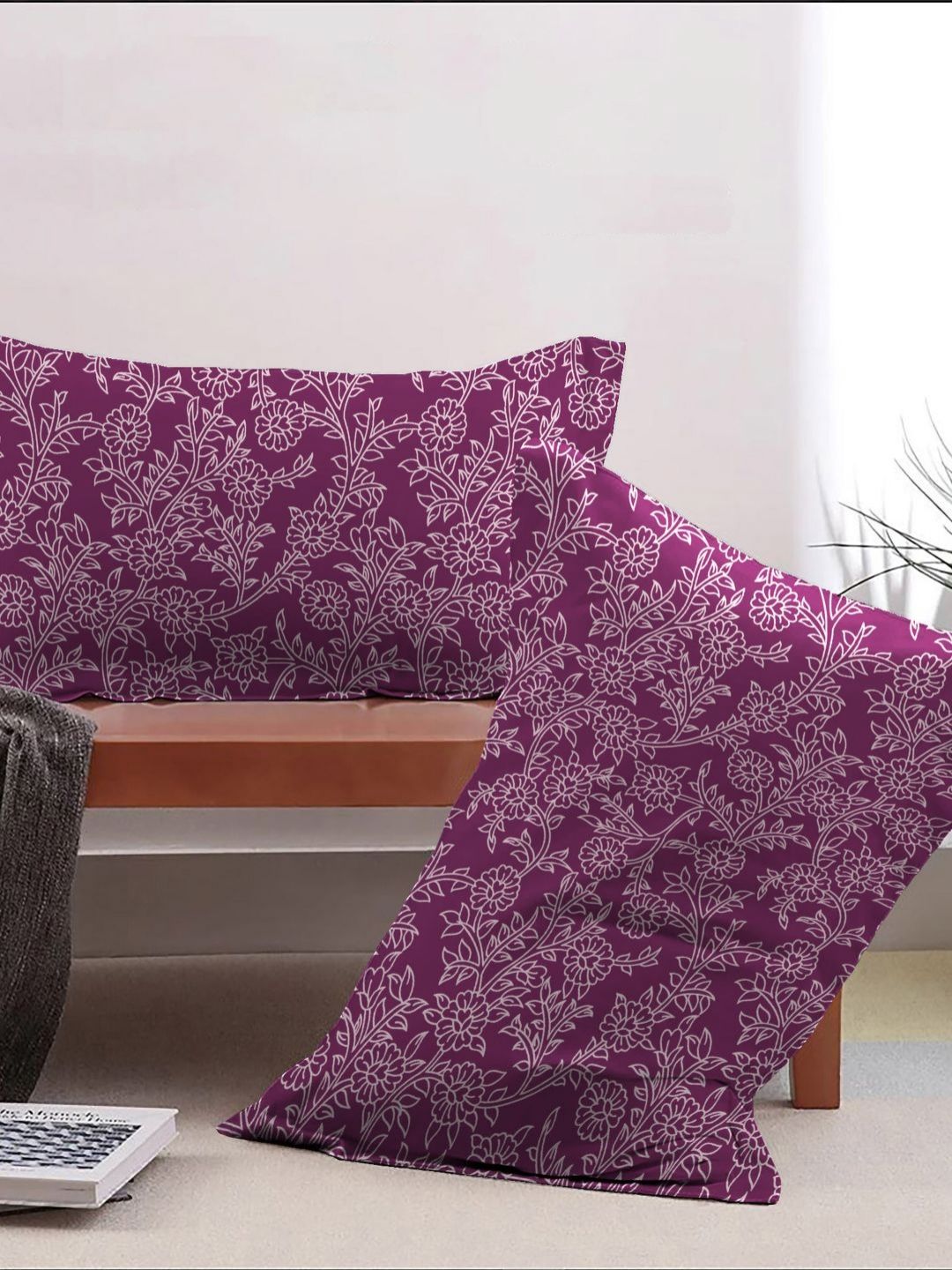 MYTRIDENT MYTRIDENT Urban Comfort Pink & White 2 Pieces Floral Pure Cotton Rectangle Pillow Covers