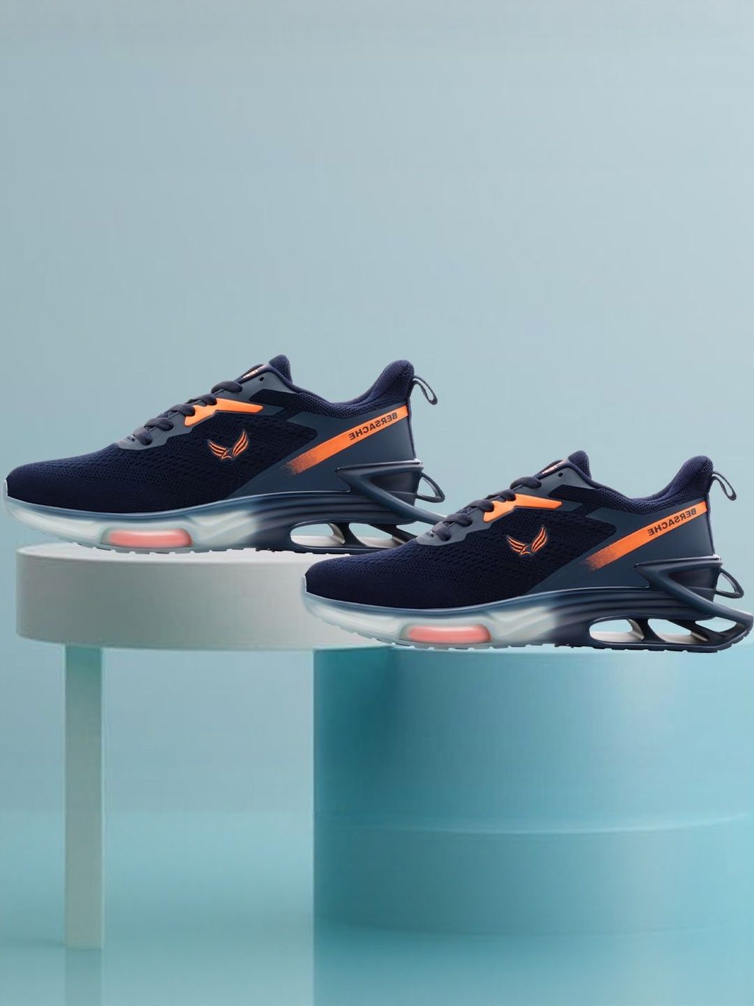 BERSACHE Men Navy Blue Mesh Running Shoes