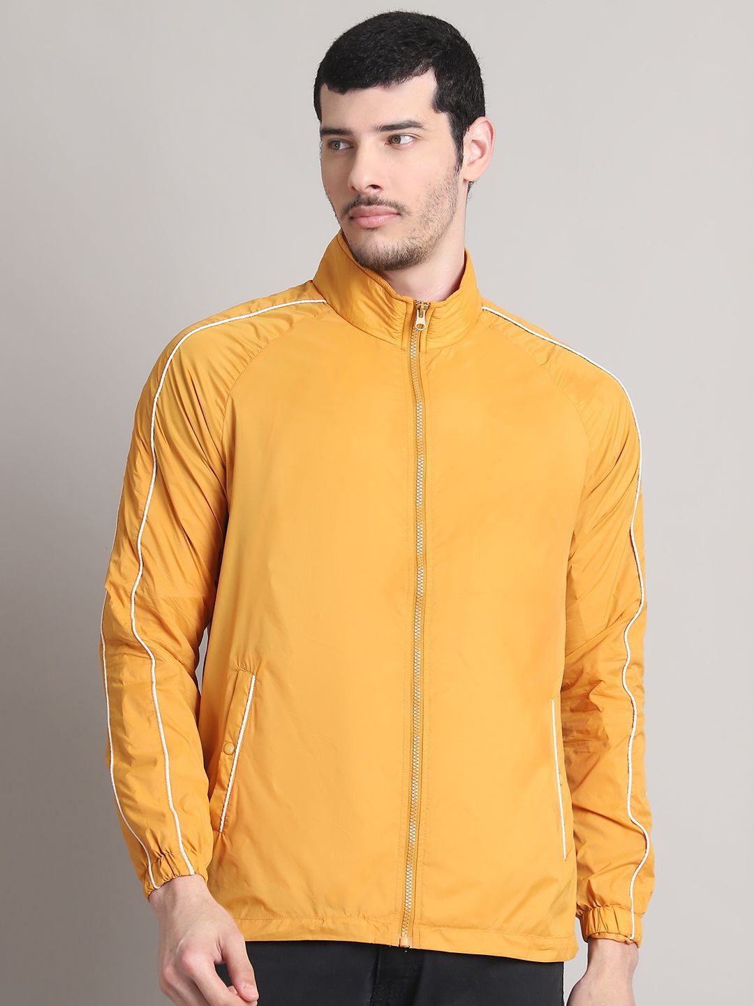 HOUSE OF VEDAS Men Stand Collar Solid Windcheater Sporty Jacket