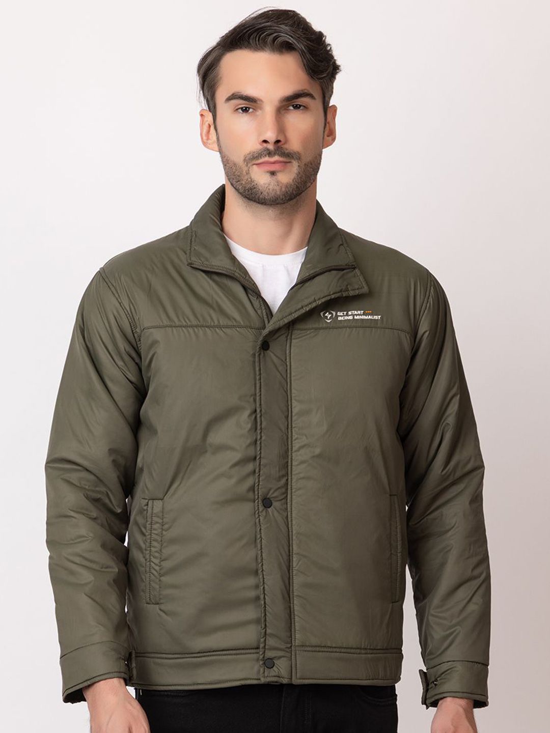 Seapen Men Spread Collar Solid Lightweight Puffer Jacket