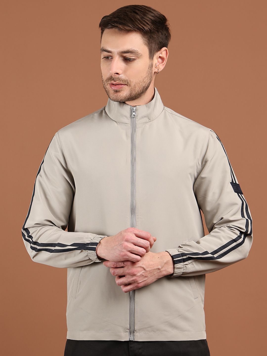 HOUSE OF VEDAS Men Stand Collar Solid Windcheater Sporty Jacket