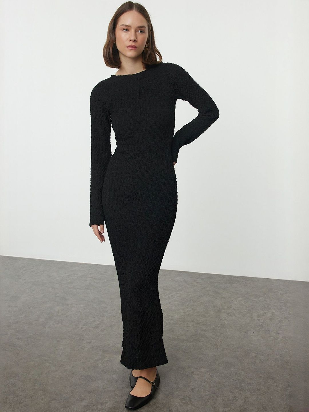 Trendyol Women Self Design Bodycon Maxi Dress