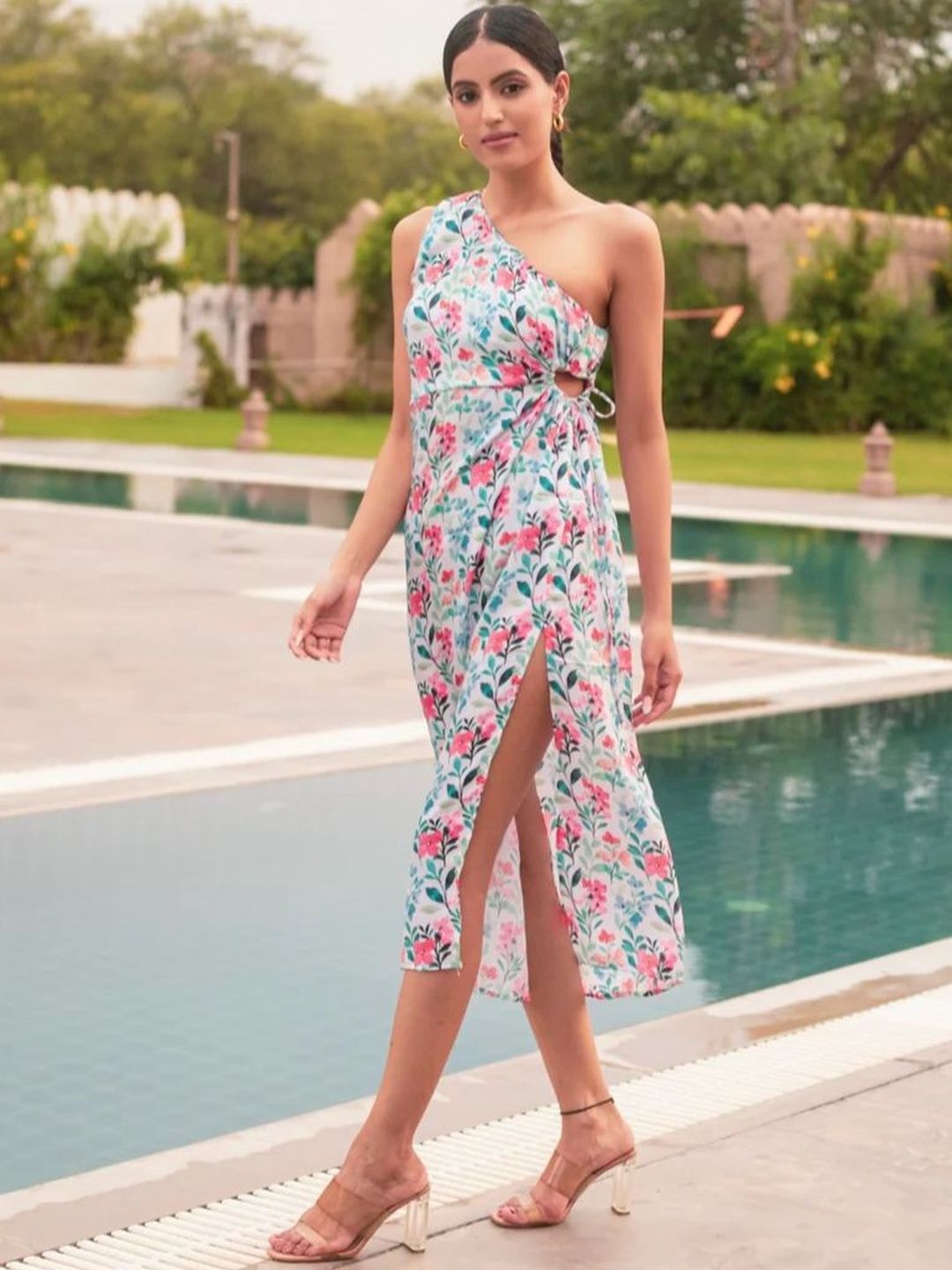 Anasi Clothing Anasi Clothing Floral Print Crepe A-Line Midi Dress