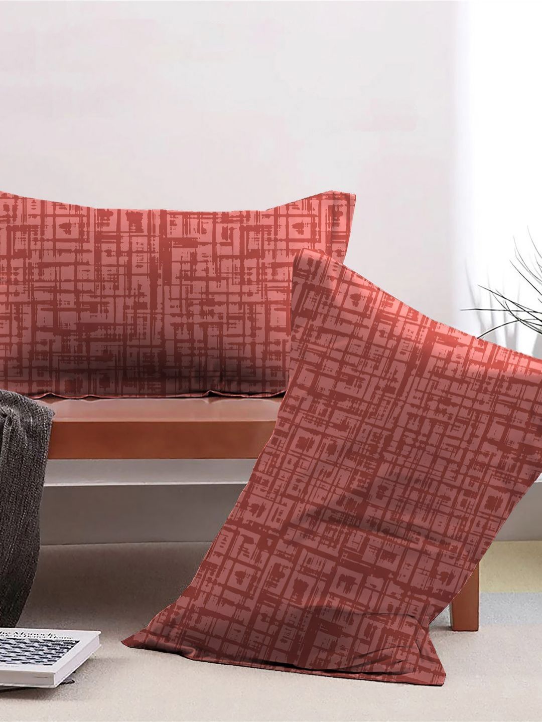 MYTRIDENT MYTRIDENT Urban Comfort Red & Beige 2 Pieces Printed Pure Cotton Rectangle Pillow Covers