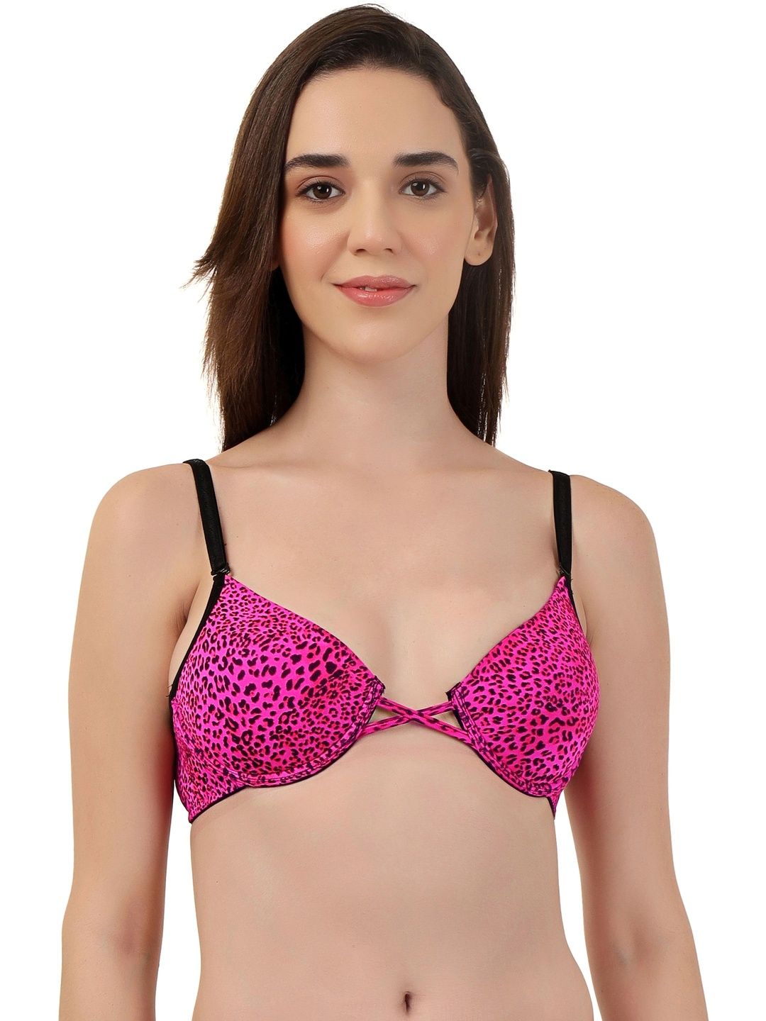 SELFCARE Animal Women Pink Printed Soft Naylon Half Coverage Underwired Lightly Padded Bra