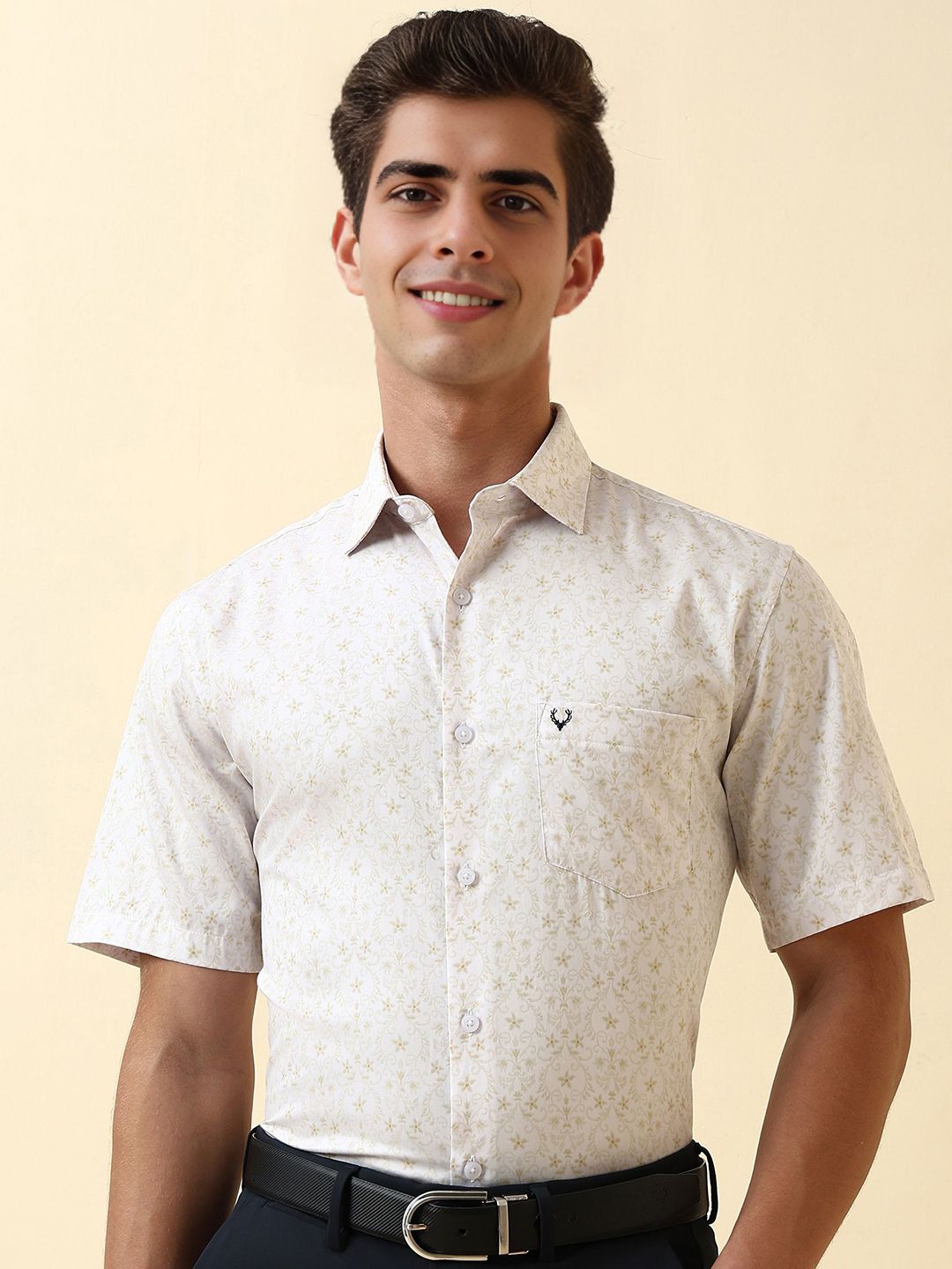 Allen Solly Men Slim Fit Floral Printed Spread Collar Pure Cotton Formal Shirt
