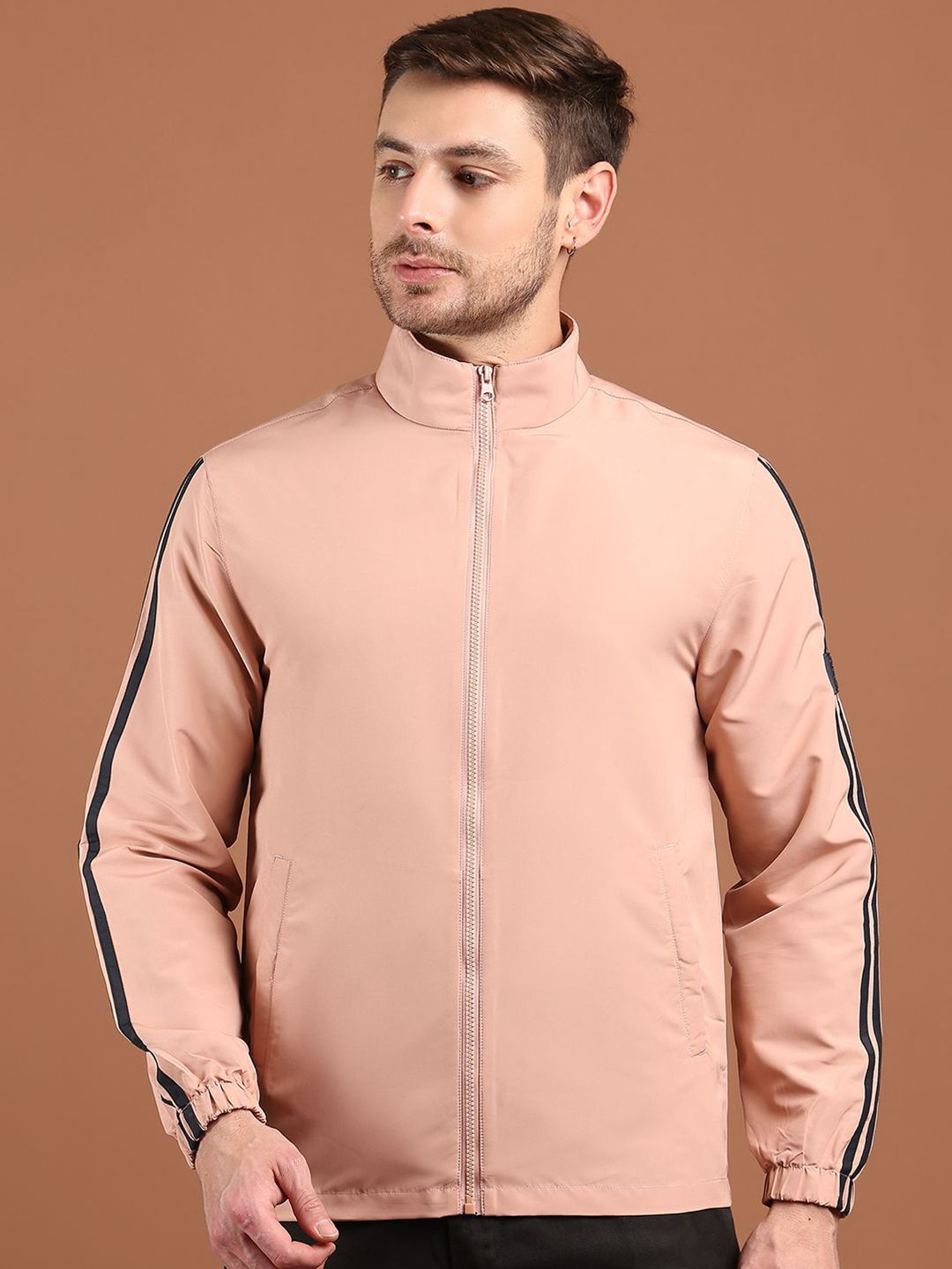 HOUSE OF VEDAS Men Stand Collar Solid Windcheater Sporty Jacket