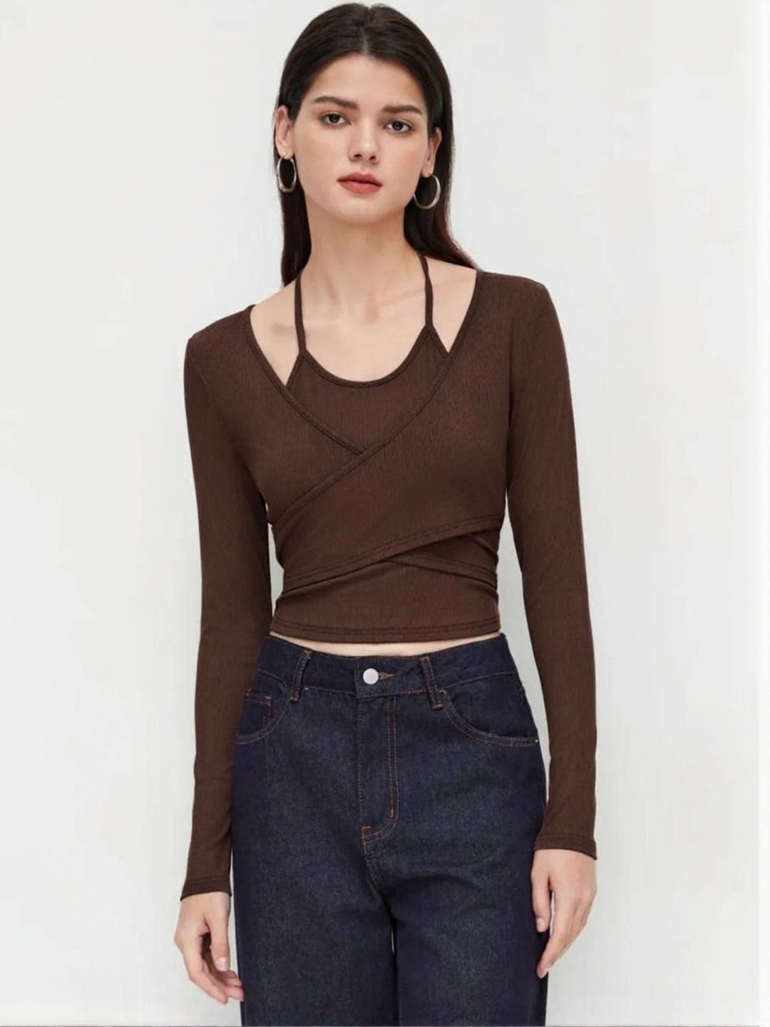 Buy Womenster Women Halter Neckline Knotted Cross-Wrap Crop Top