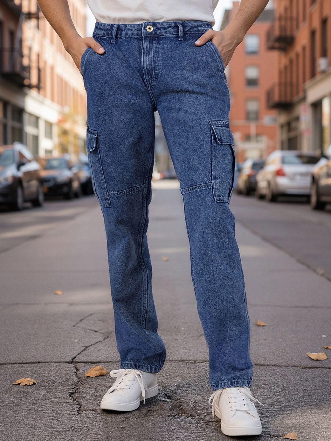 Celio Men Jean Regular Fit Mid-Rise Stretchable Cargo Jeans