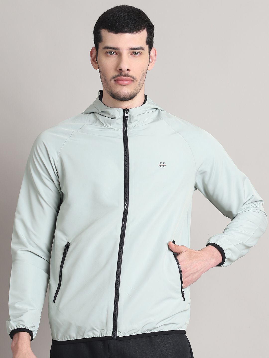HOUSE OF VEDAS Men Hooded Solid Windcheater Sporty Jacket