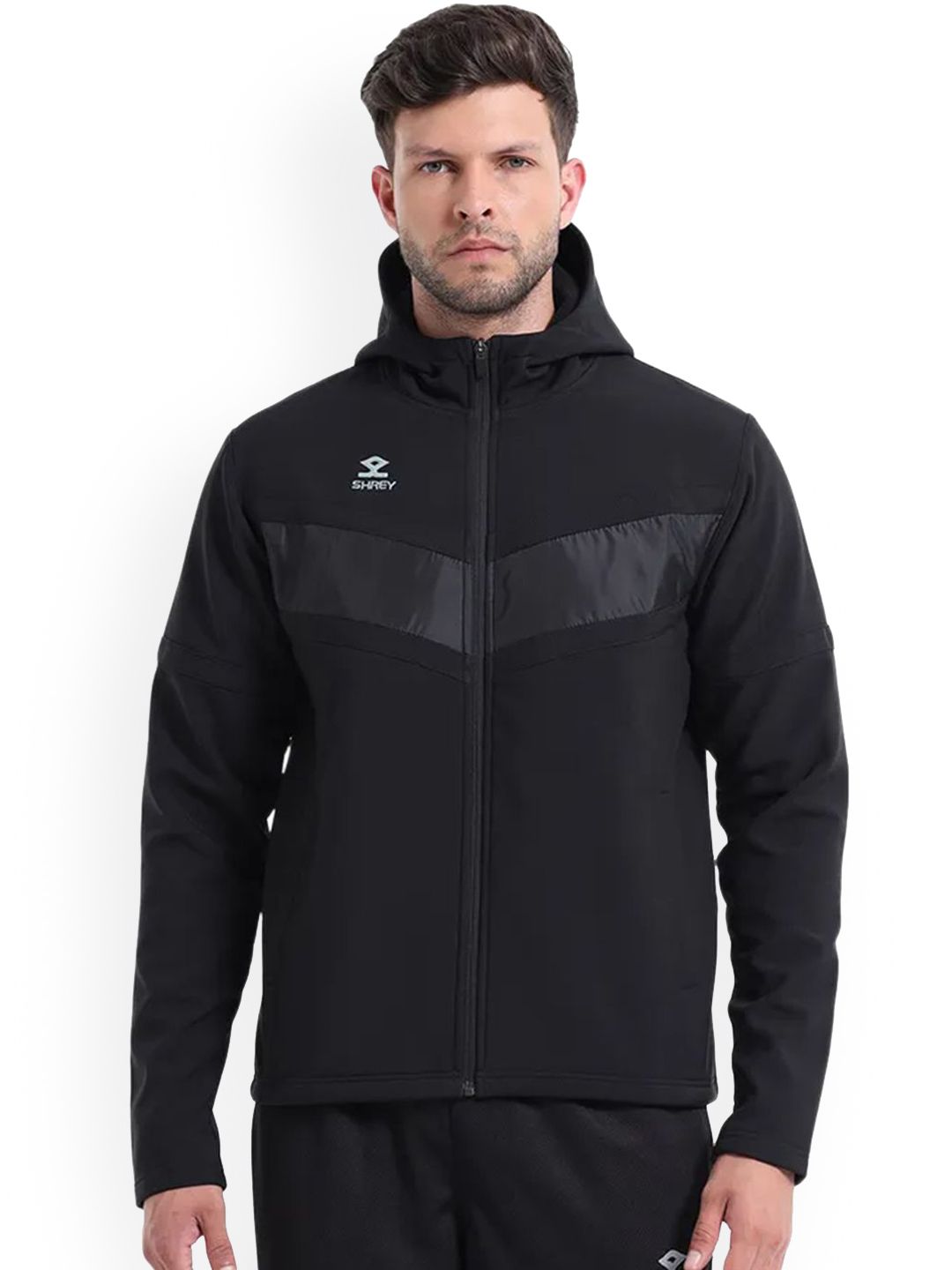 Shrey Men Hooded Colourblocked Water Resistant Sporty Jacket