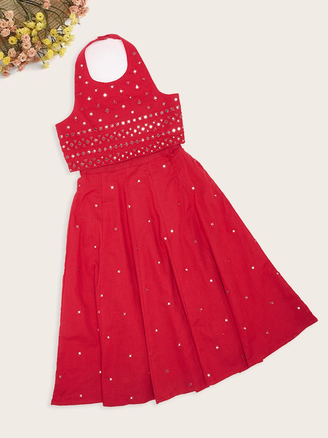 AKKRITI BY PANTALOONS Girls Embroidered Sequinned Ready To Wear Cotton Lehenga & Choli