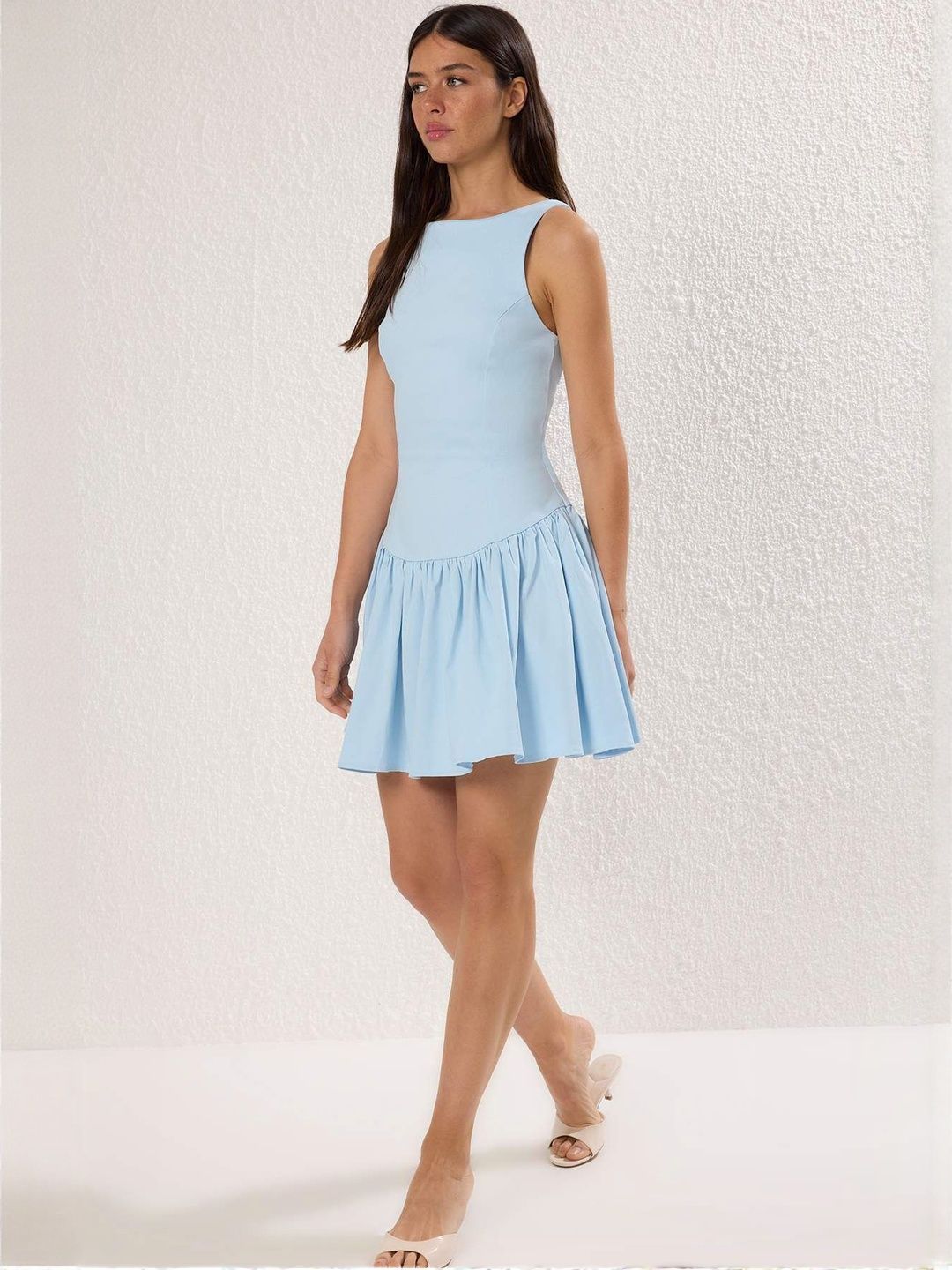 Trendyol Round Neck Drop-Waist Mini Dress