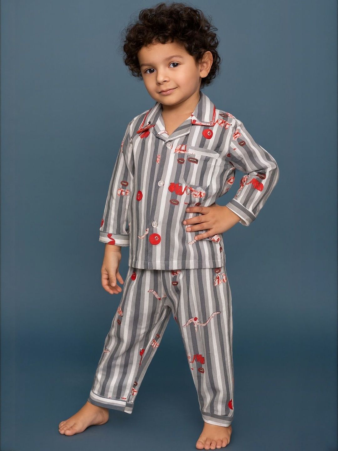 Thelittlebunny Unisex Kids Green Striped Night suit