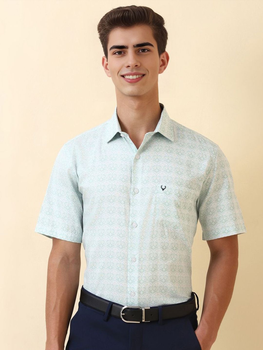 Allen Solly Men Slim Fit Geometric Printed Spread Collar Pure Cotton Formal Shirt
