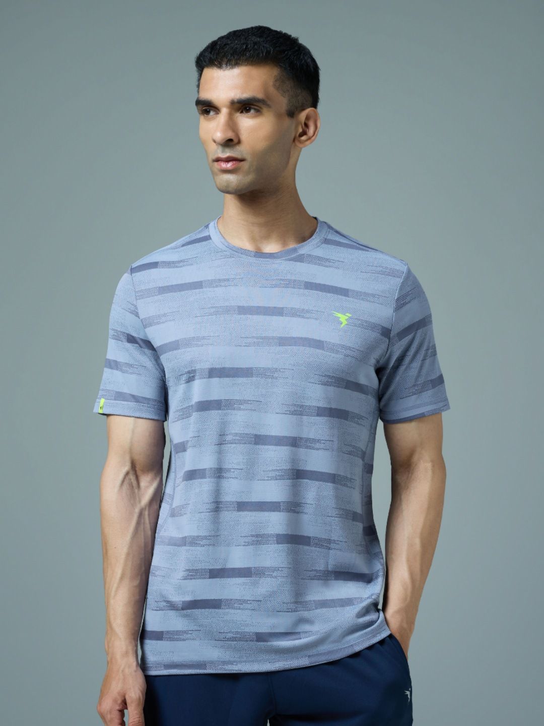 Technosport Men Anti Static Striped Round Neck Slim Fit T-shirt