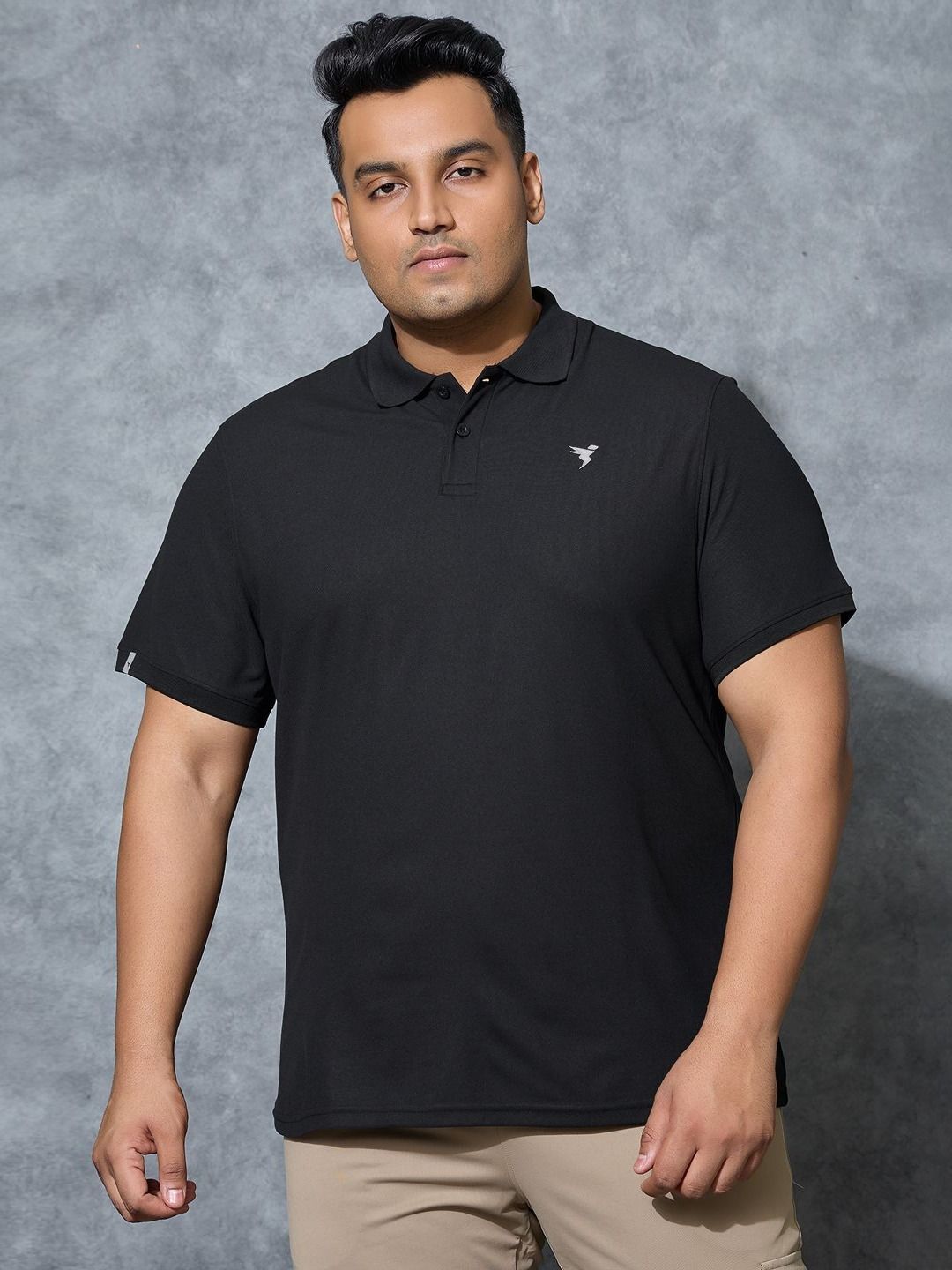 Technosport Men Plus Size Anti Static Solid Polo Collar Slim Fit T-shirt