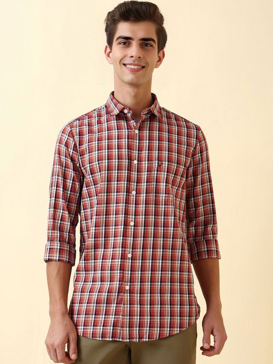 Allen Solly Allen Solly Men Slim Fit Tartan Checked Spread Collar Pure Cotton Casual Shirt