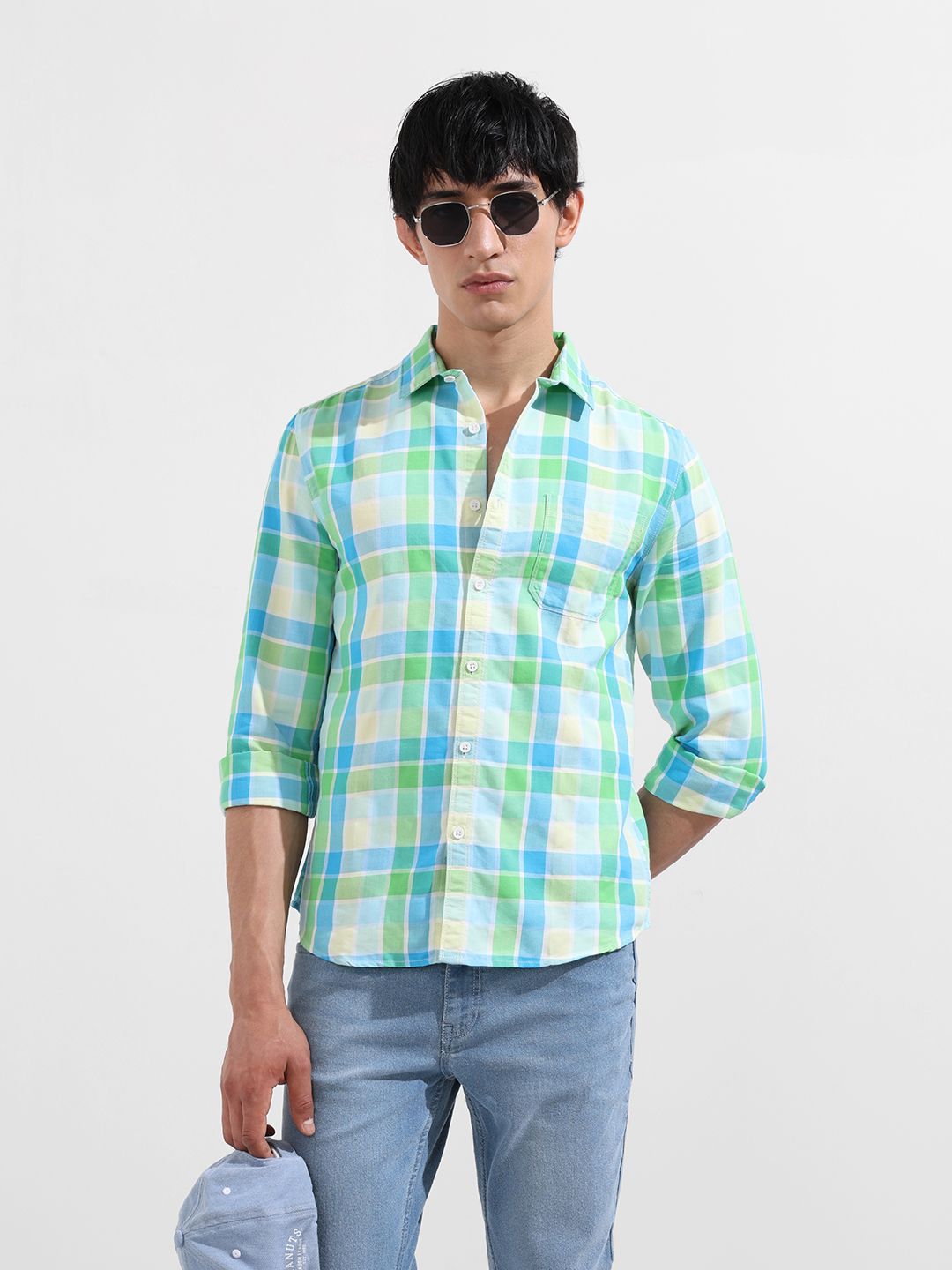 The Indian Garage Co Men Checked Spread Collar Casual Shirt