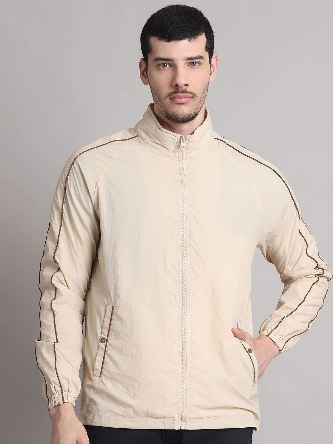 HOUSE OF VEDAS Men Stand Collar Solid Windcheater Sporty Jacket