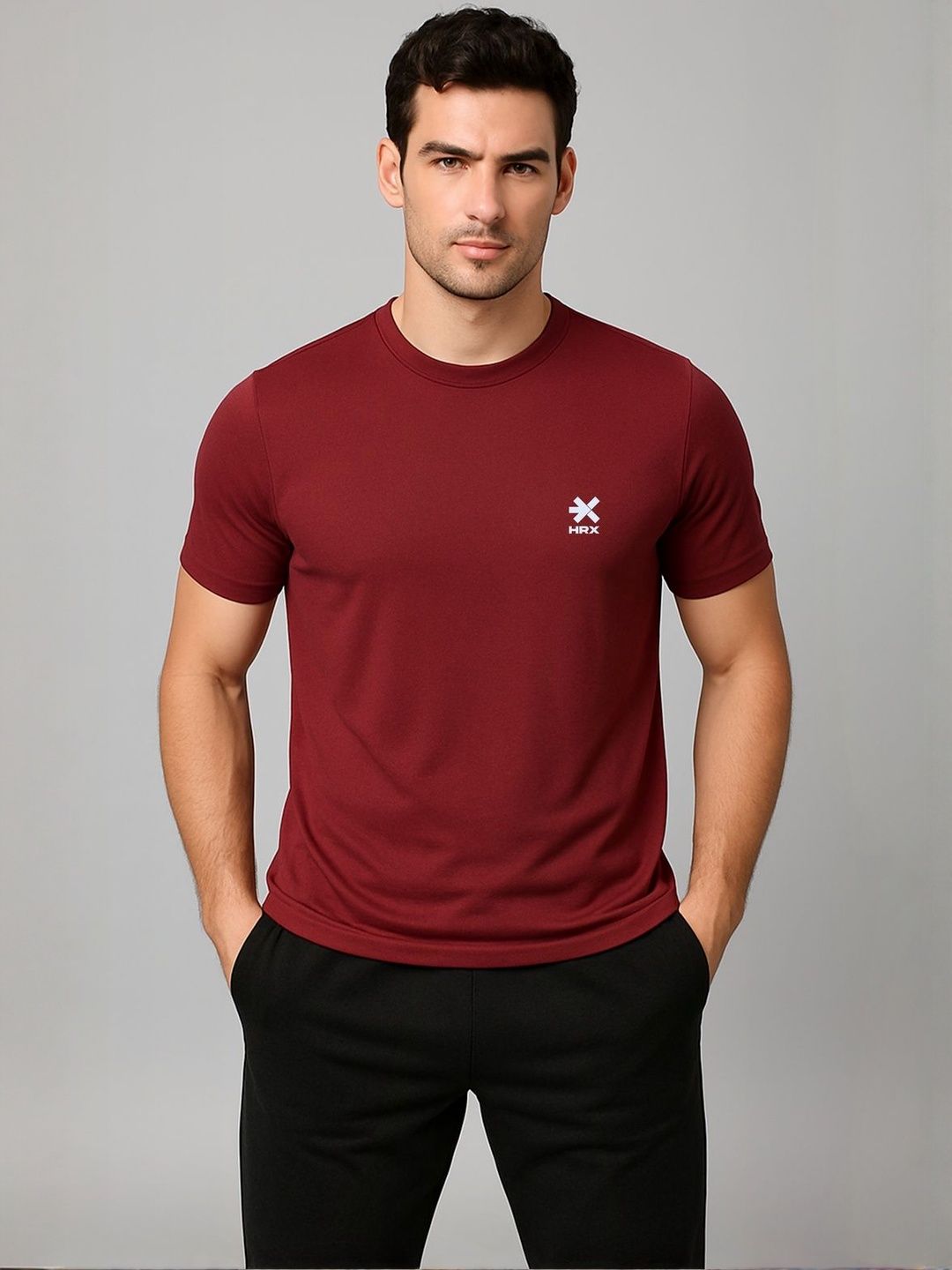 HRX by Hrithik Roshan Men Solid Round Neck Slim Fit T-shirt