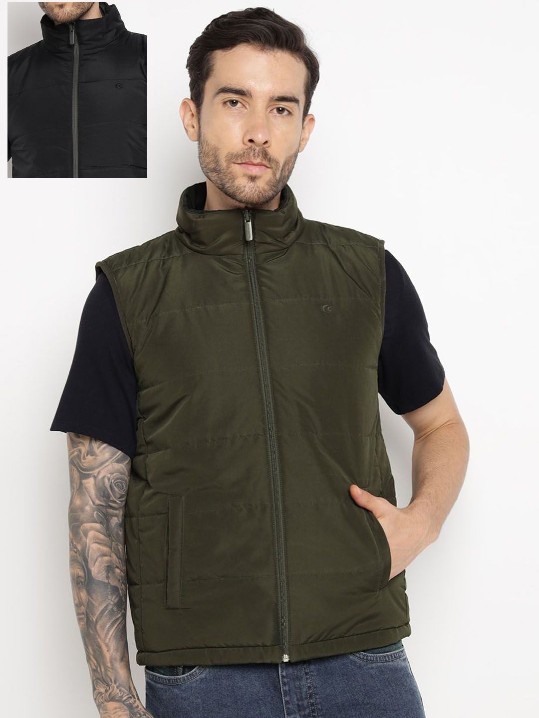 Allen Cooper Men Stand Collar Solid Windcheater Padded Jacket