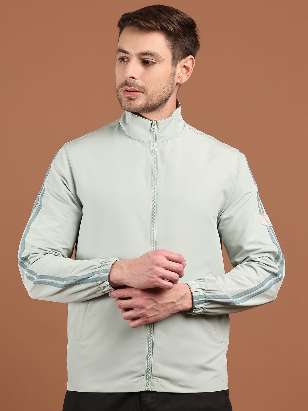 HOUSE OF VEDAS Men Stand Collar Solid Windcheater Sporty Jacket