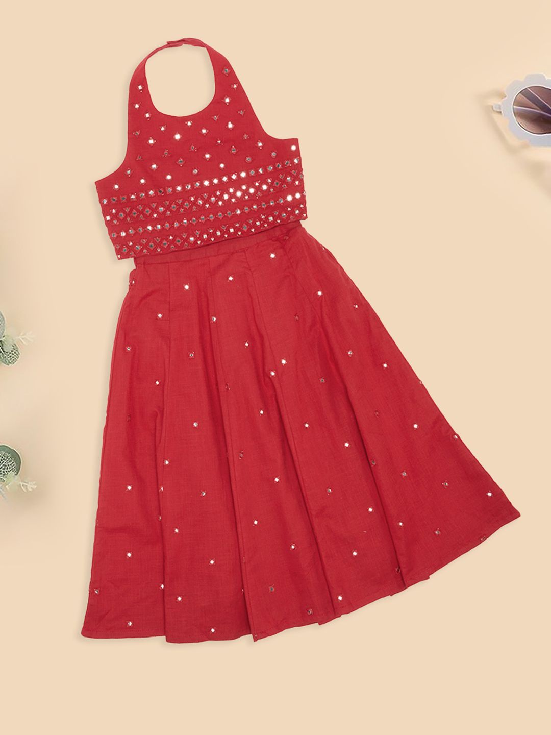 AKKRITI BY PANTALOONS Girls Embroidered Sequinned Ready To Wear Cotton Lehenga & Choli