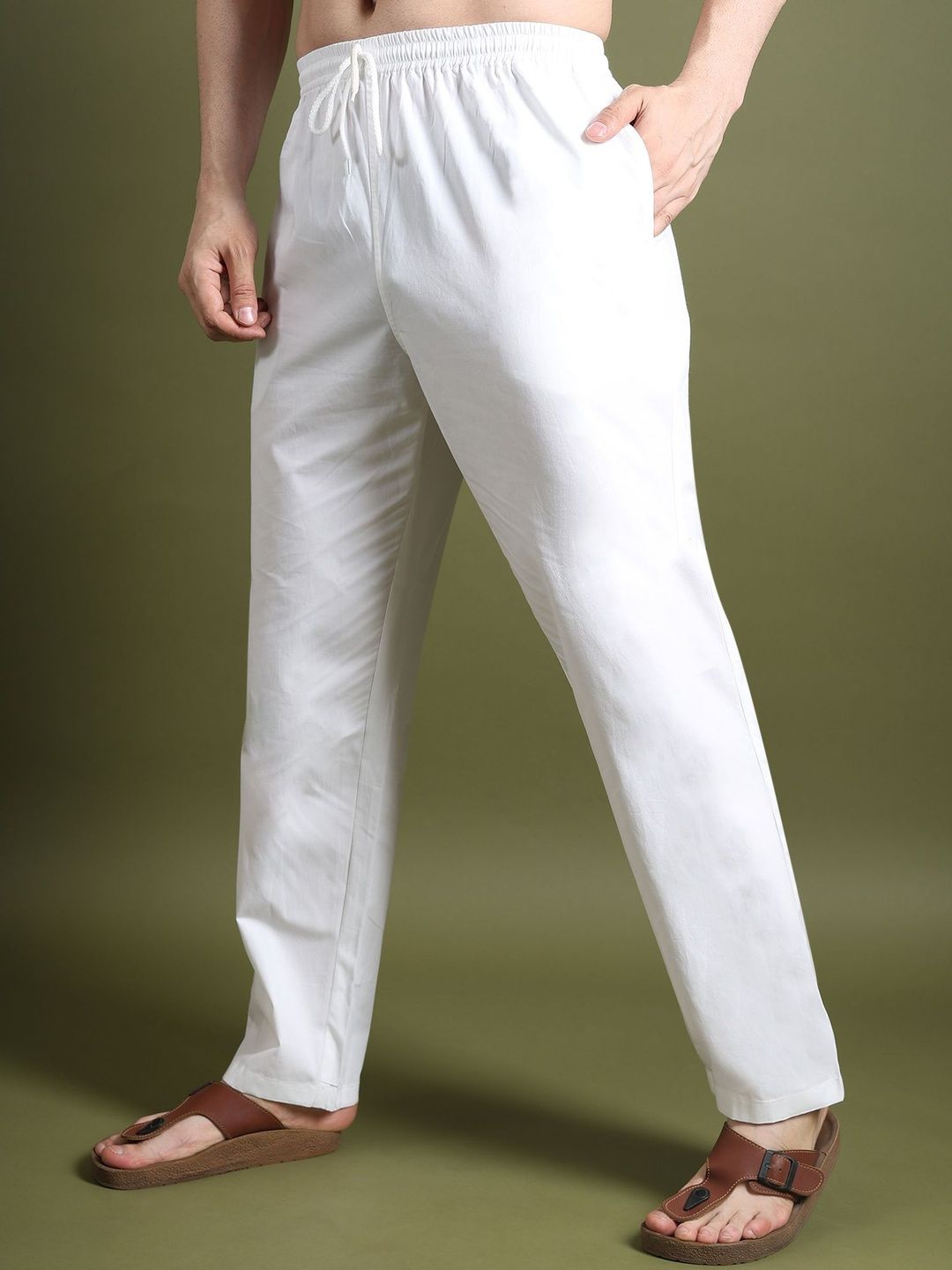 DASTEKARIGAR DASTEKARIGAR Men White Mid-Rise Cotton Pyjamas