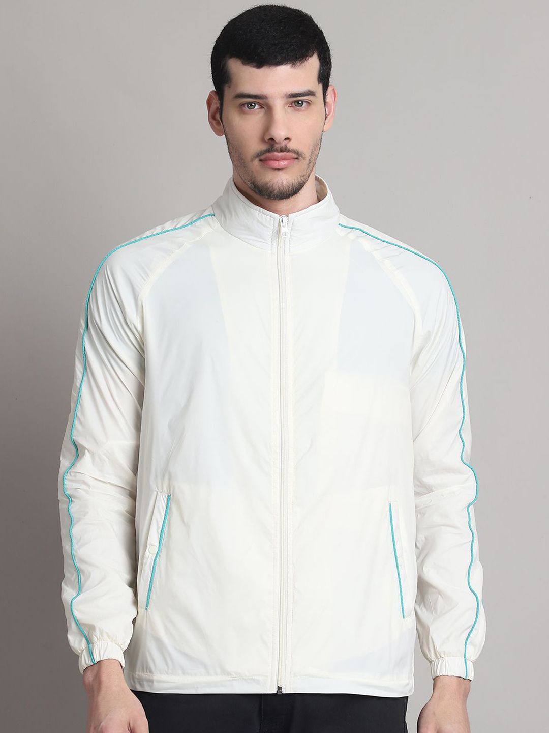 HOUSE OF VEDAS Men Stand Collar Solid Windcheater Sporty Jacket