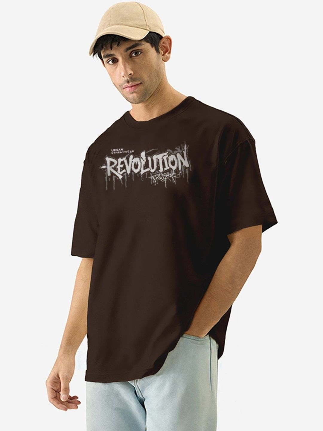 TOGS & TERRE Men Typography Printed Round Neck Cotton Oversized T-shirt