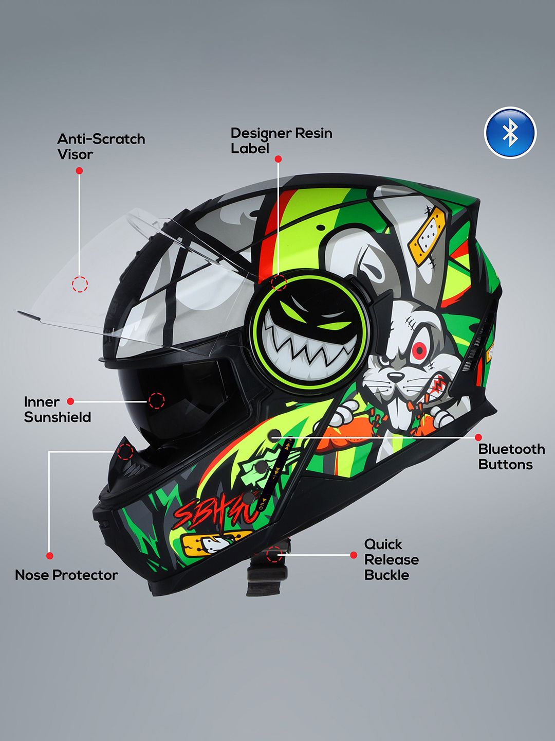 Buy Steelbird SBH 40 Crazy Doe Bluetooth Full Face ISI Certified
