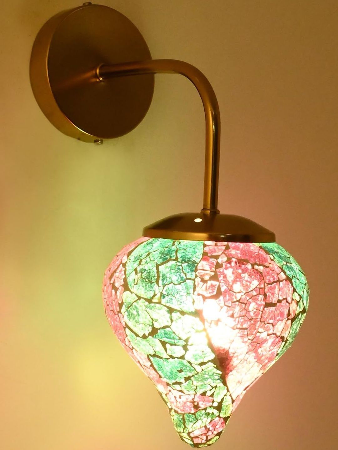 1ST TIME Green & Pink Printed Glass Bell Shaped Wall Lamp