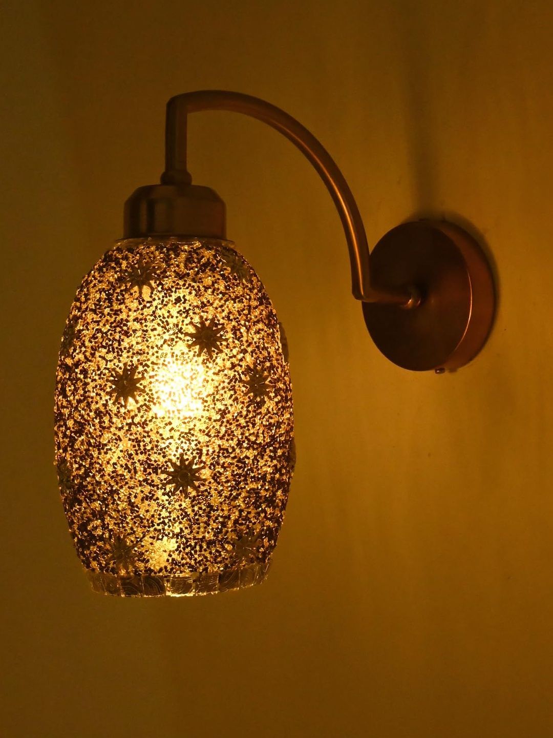 1ST TIME Black & Gold-Toned Textured Glass Cylinder Shaped Wall Lamp