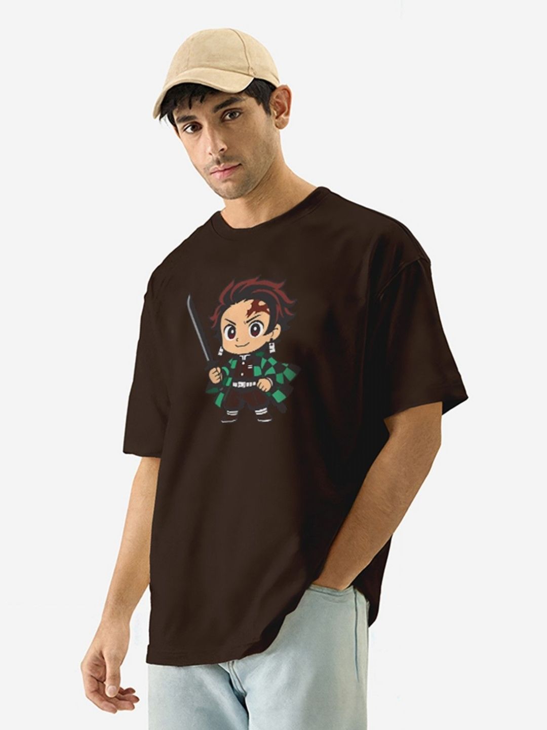 TOGS & TERRE Men Demon Slayer Graphic Printed Round Neck Cotton Oversized T-shirt