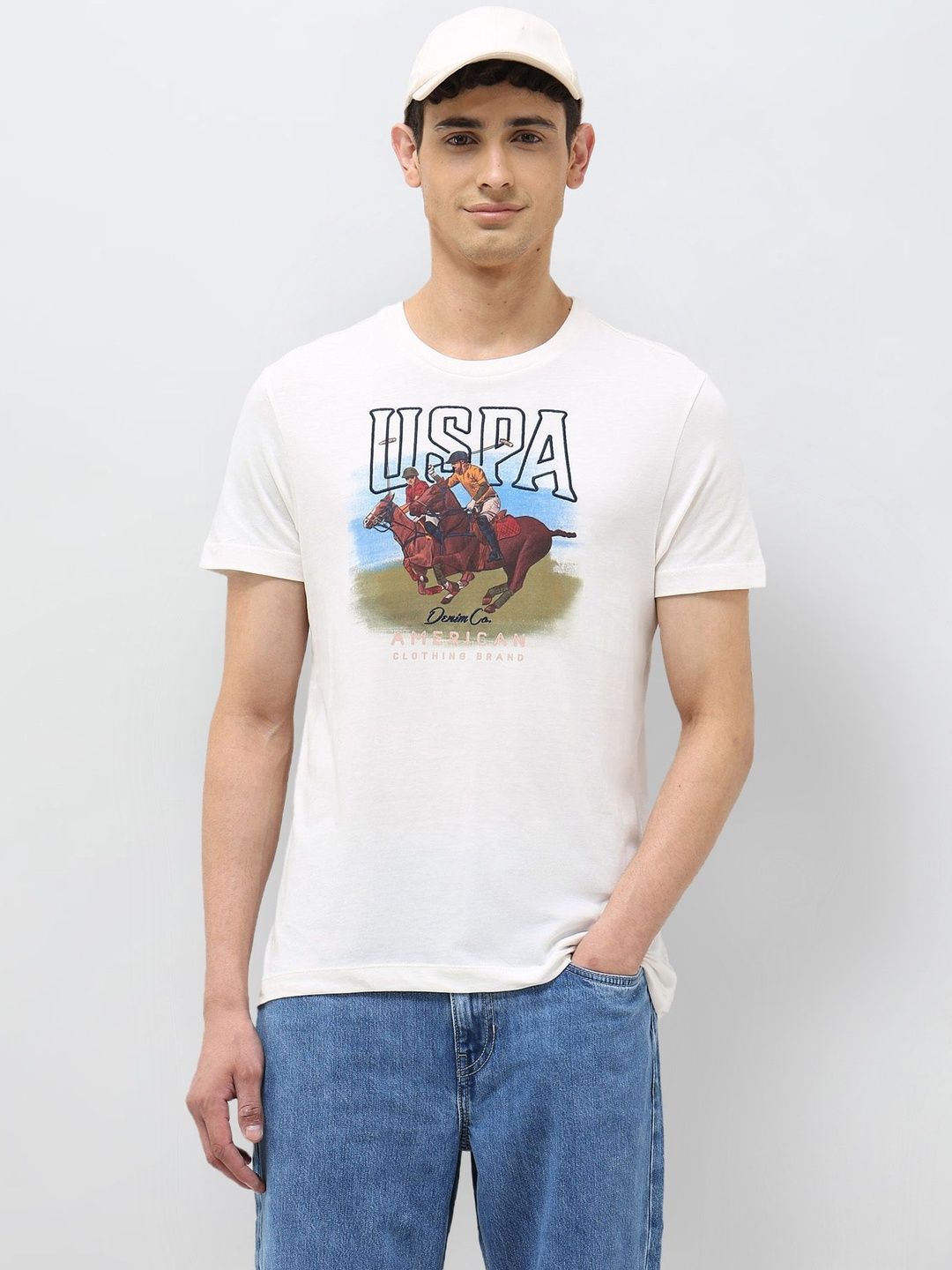 U.S. Polo Assn. Denim Co. Men Graphic Printed Round Neck Pure Cotton T-shirt