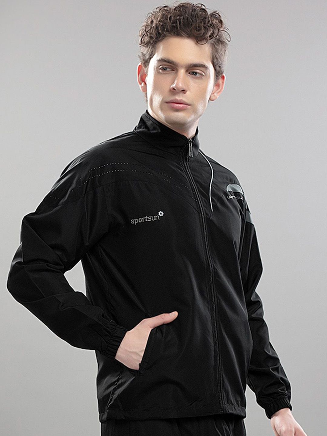 Buy SPORT SUN Men Mock Collar Solid Lightweight Sporty Jacket