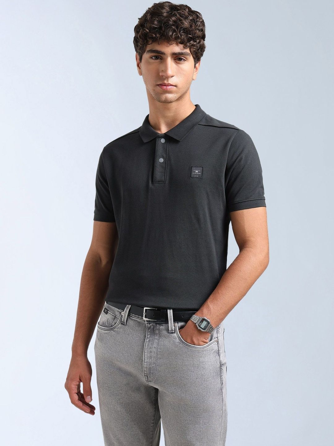 Flying Machine Flying Machine Men Self Design Polo Collar Pure Cotton T-shirt
